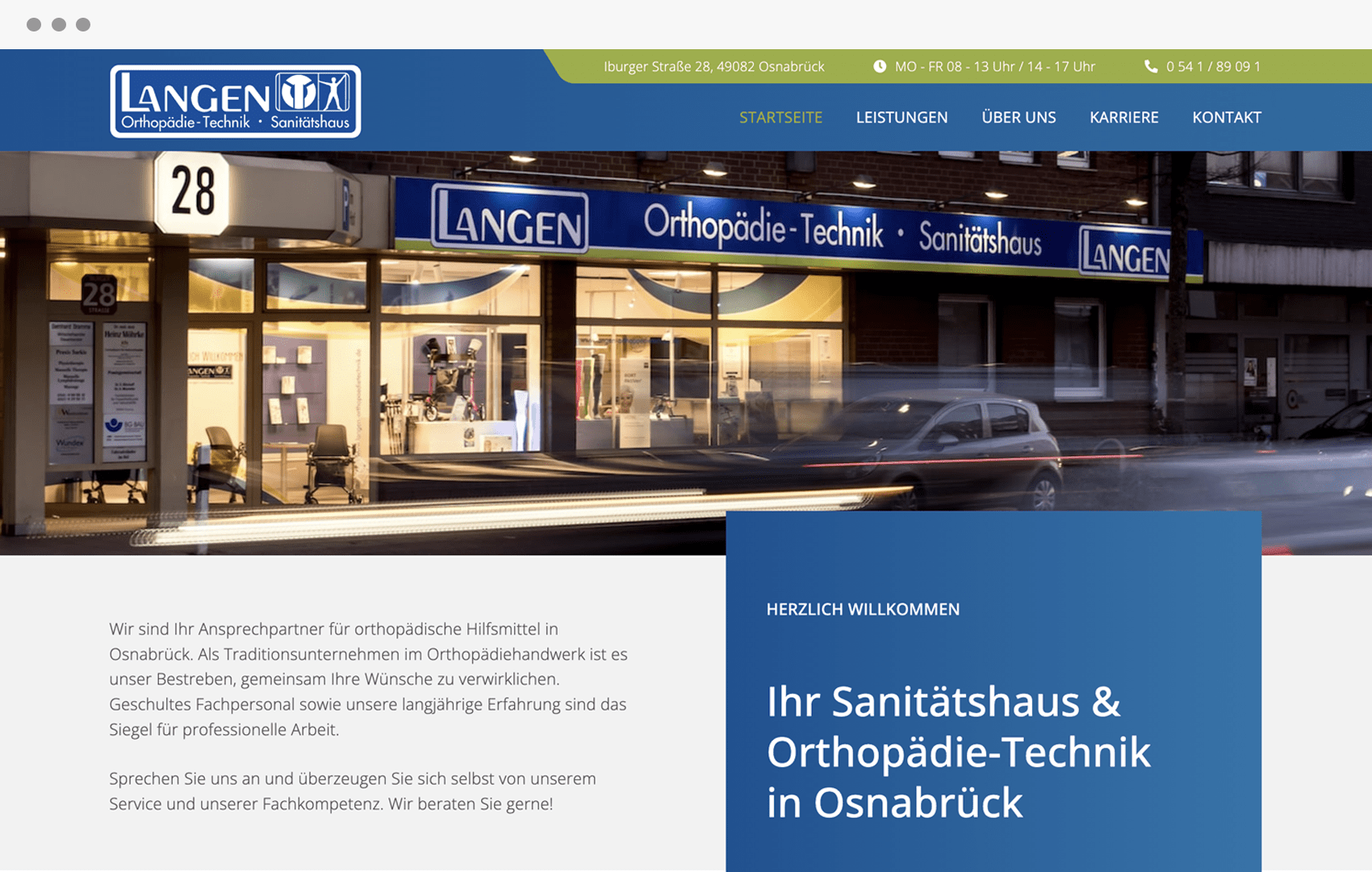 Vorschau der WordPress Website vom Sanitätshaus Langen in Osnabrück