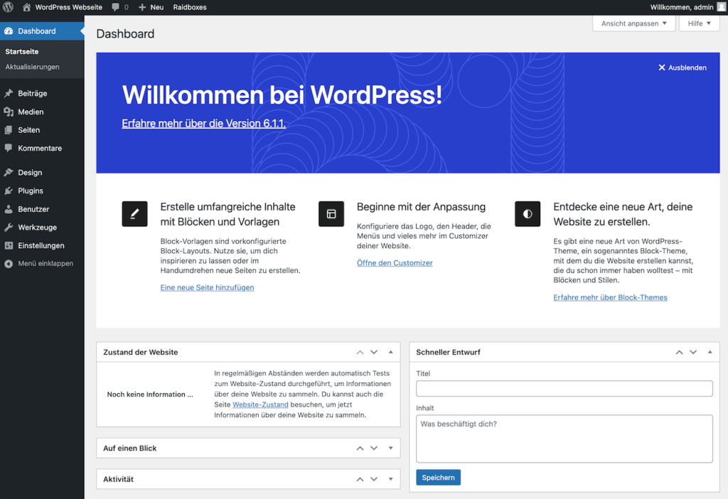 Einblick in das WordPress Backend