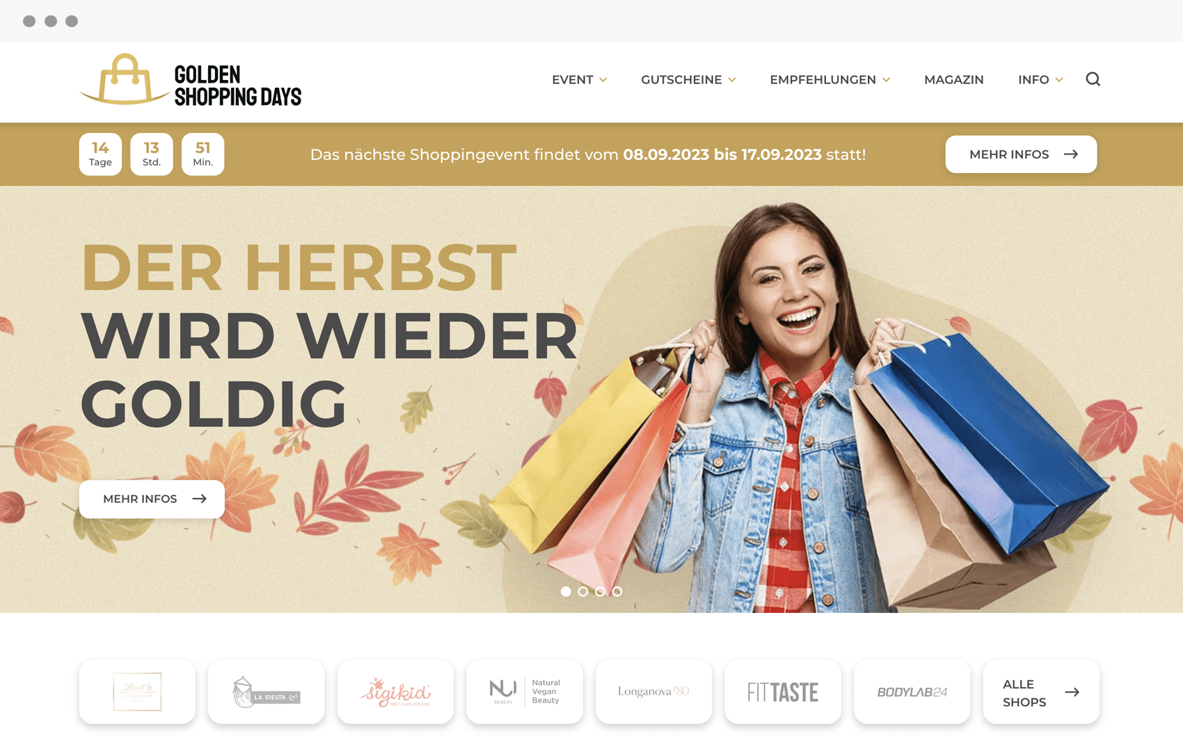 Einblick in Webseite der Golden Shopping Days