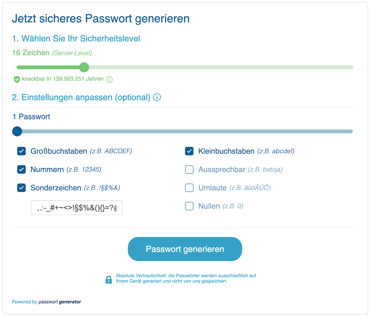 Passwortgenerator von datenschutz.org
