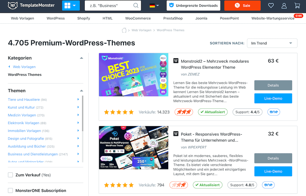 TemplateMonster Marktplatz für WordPress Themes