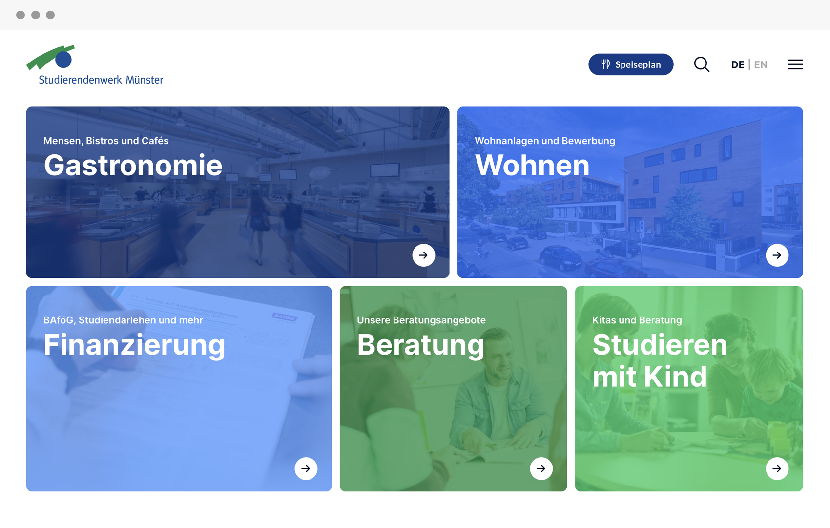 Einblick in Studierendenwerk Münster Website