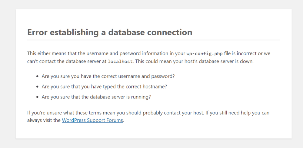 WordPress Fehlermeldung: Keine Verbindung zur Datenbank