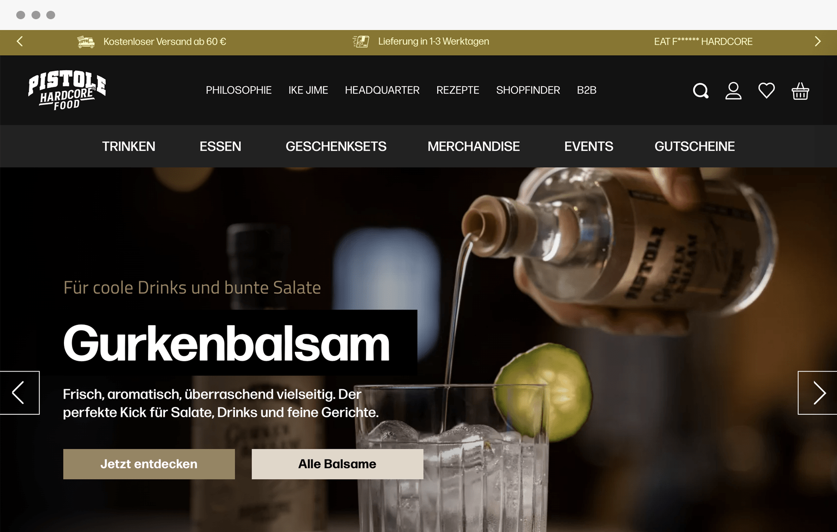 Webshop von Pistole Hardcore-Food