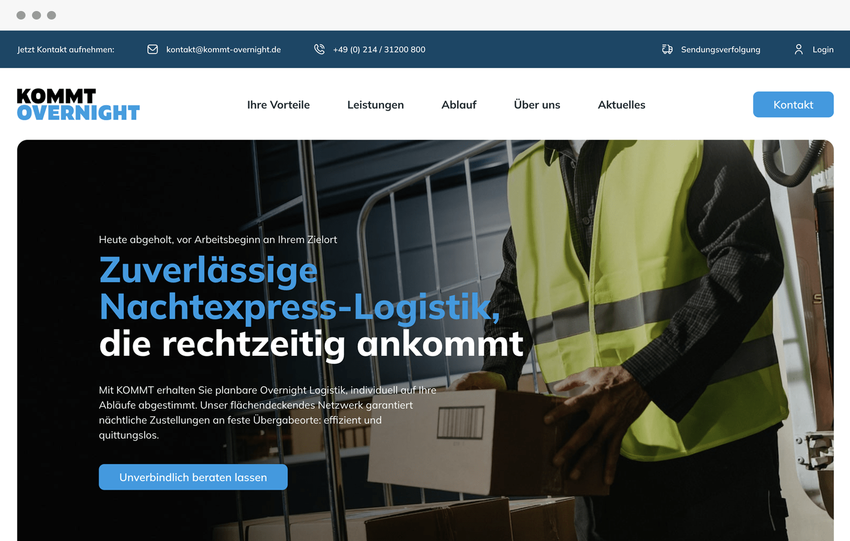 Website von KOMMT Overnight